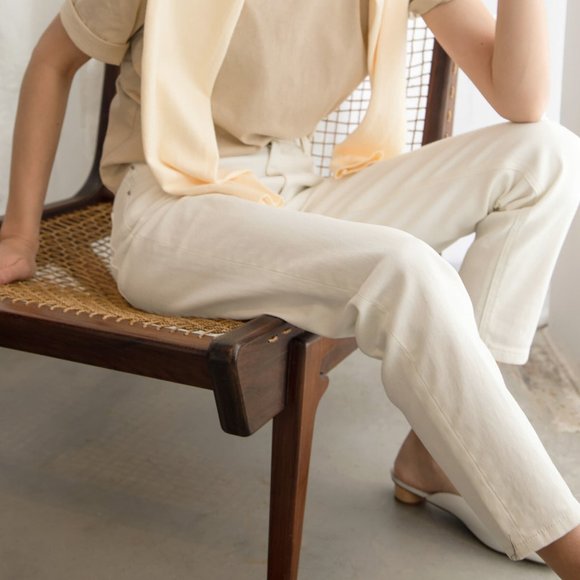 Oak and Fort JEAN 3492 Cream, High Waist, Slim Leg - Picture 2 of 8